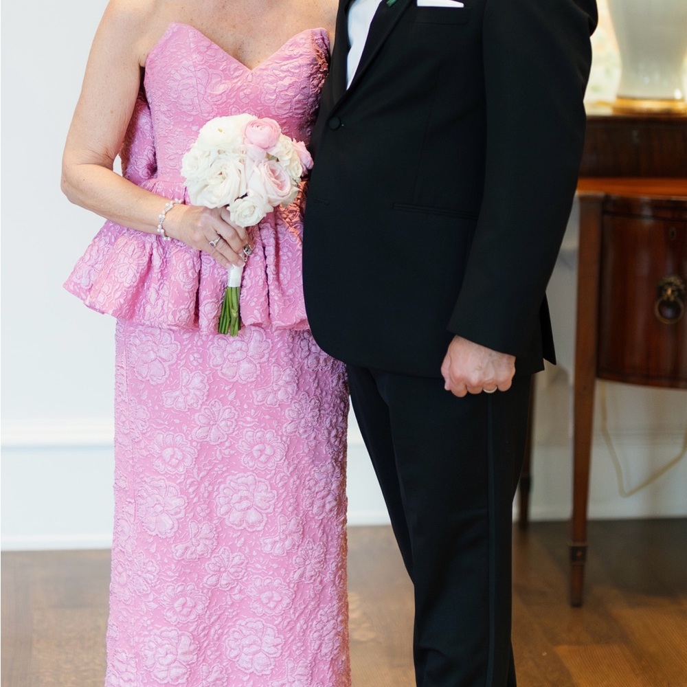 Jovani Pink Floral Lace Maxi Dress with Peplum - Picture 3 of 8